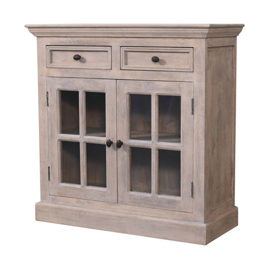 Side view of The Alnwick Glazier’s Cabinet — showcasing stone finish woodwork, glazed door depth, and elegant silhouette for timeless interior styling and soulful storage.