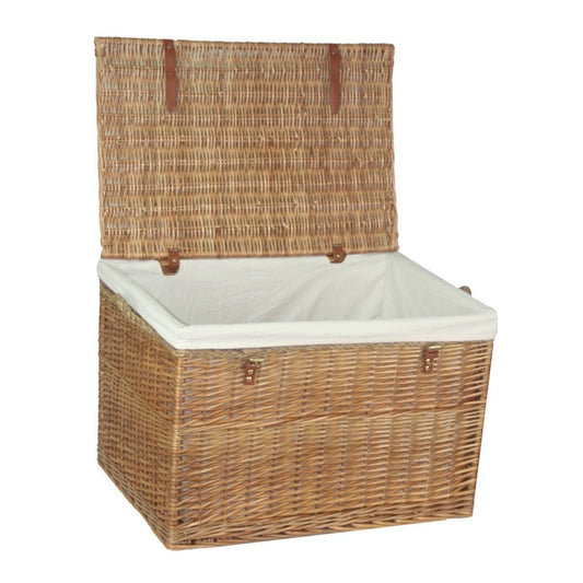 Large 75cm light steamed wicker storage basket open with cream lining, rustic household container, eco‑friendly countryside home storage, UK style