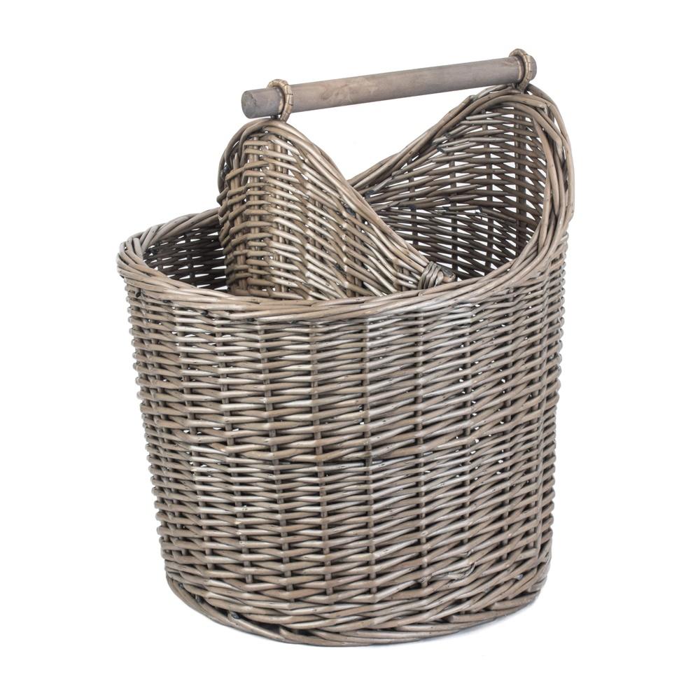 The Privy Keeper – square antique wash wicker bathroom basket, shown front-on to highlight compact silhouette, natural weave, and softly textured finish.