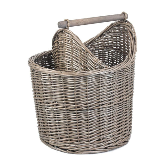 The Privy Keeper – square antique wash wicker bathroom basket, shown front-on to highlight compact silhouette, natural weave, and softly textured finish.