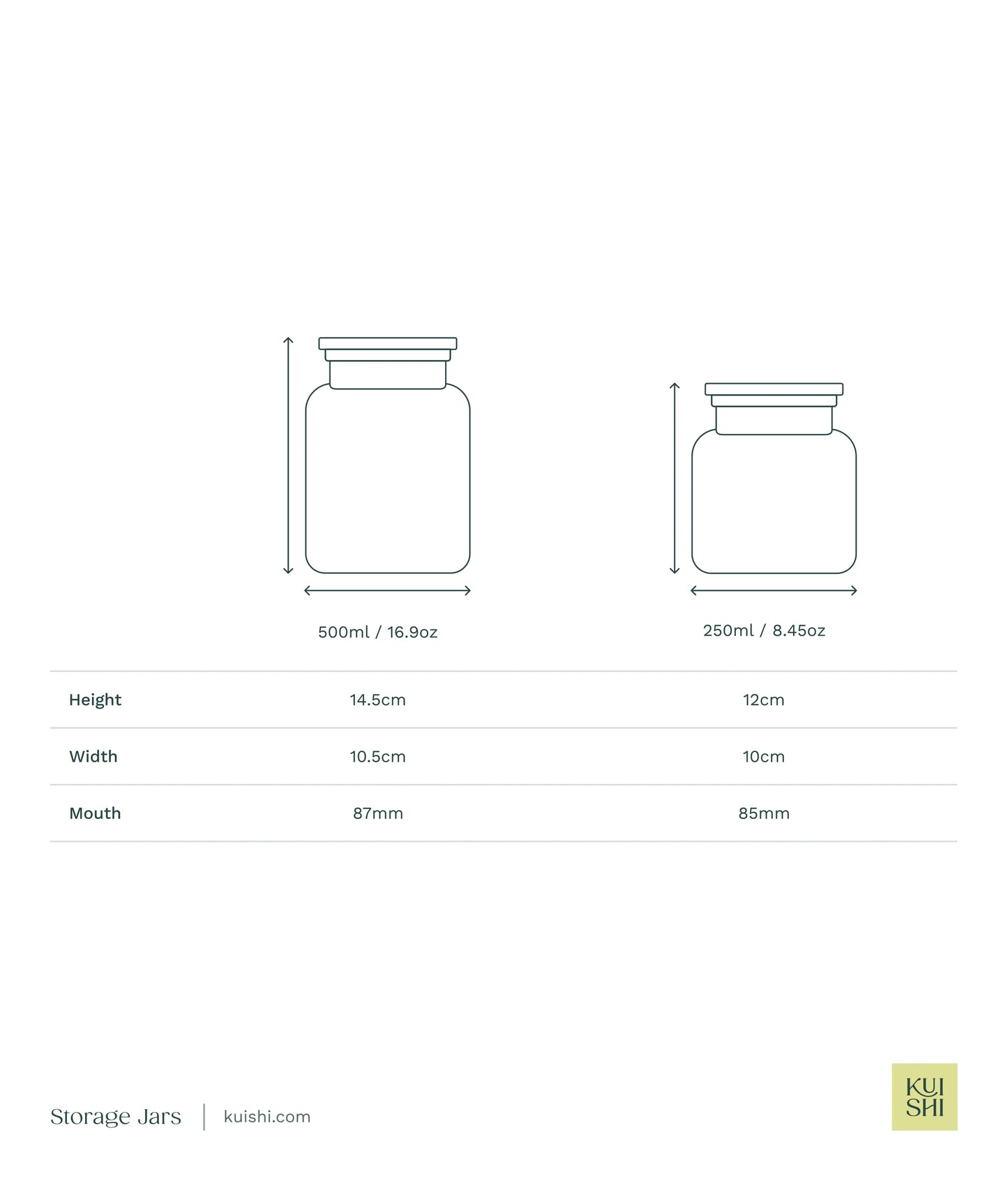 The Wetherby Amber Glass Storage Jar – apothecary-style jar in translucent amber glass with wide-mouth design, shown with dimensions for bath salts, cotton pads, or basin-side essentials