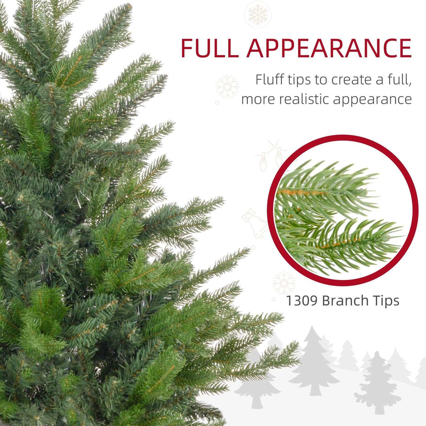 Close-up of 5ft artificial Christmas tree branch showing rich green PE/PVC needles with bushy bare styling. Textured foliage evokes rustic festive charm.