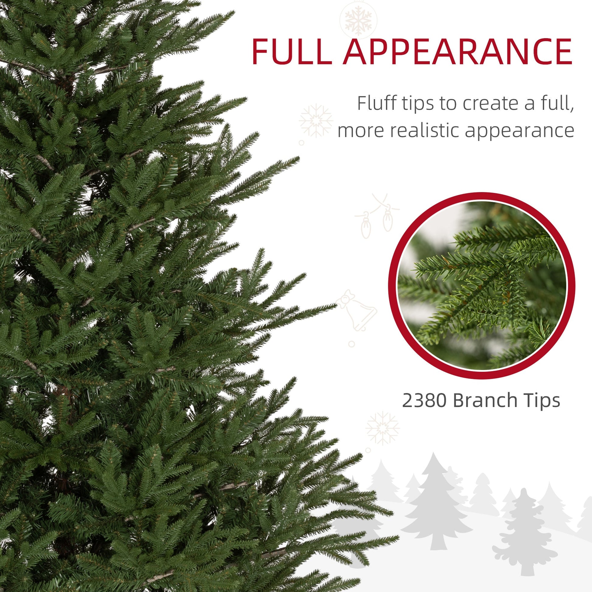 Close-up of 6ft artificial Christmas tree branch showing rich green PE/PVC needles with bushy bare styling. Textured foliage evokes rustic festive charm.