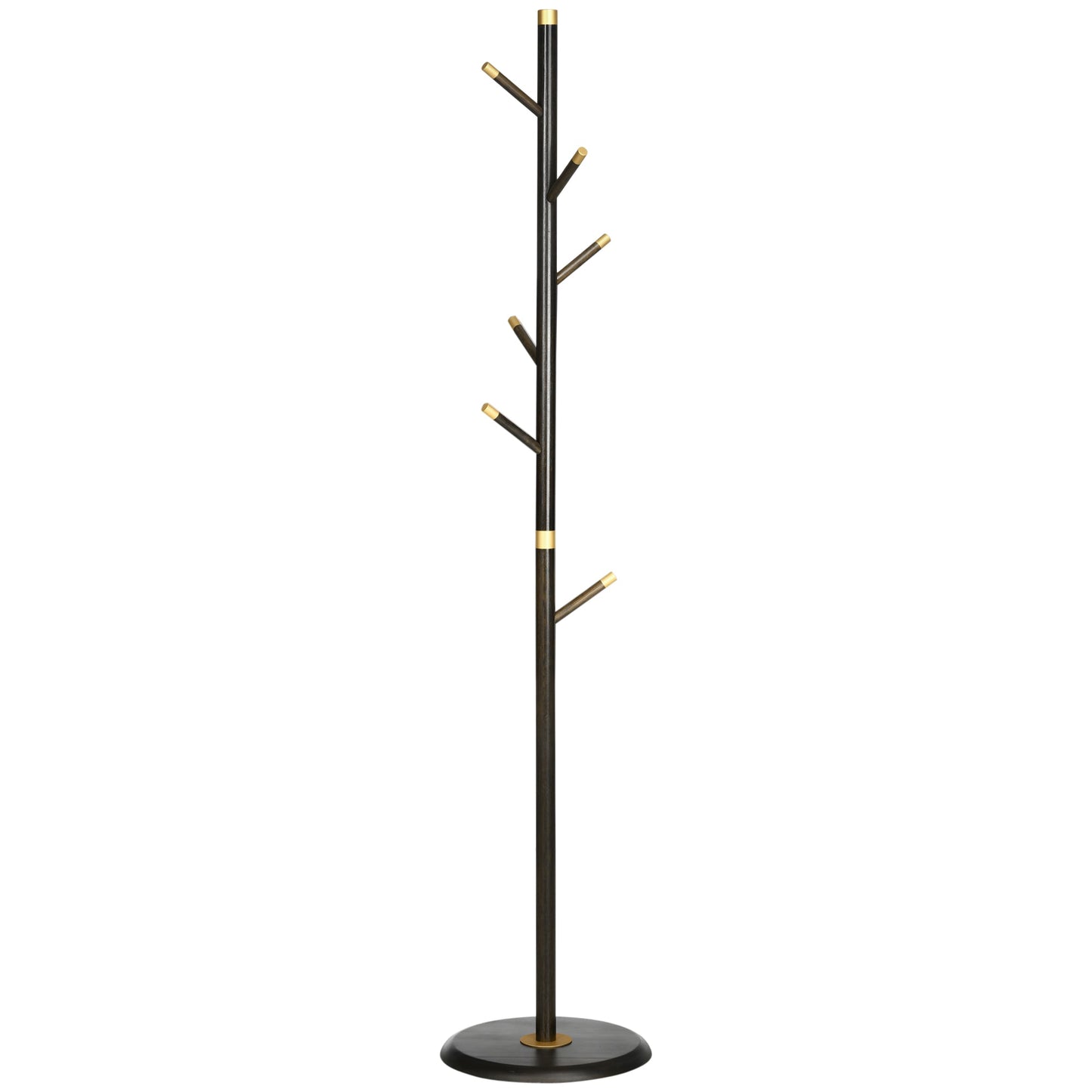 Ashcroft Hall coat stand with walnut bamboo frame and 6 metal hooks shown on plain white background for product clarity