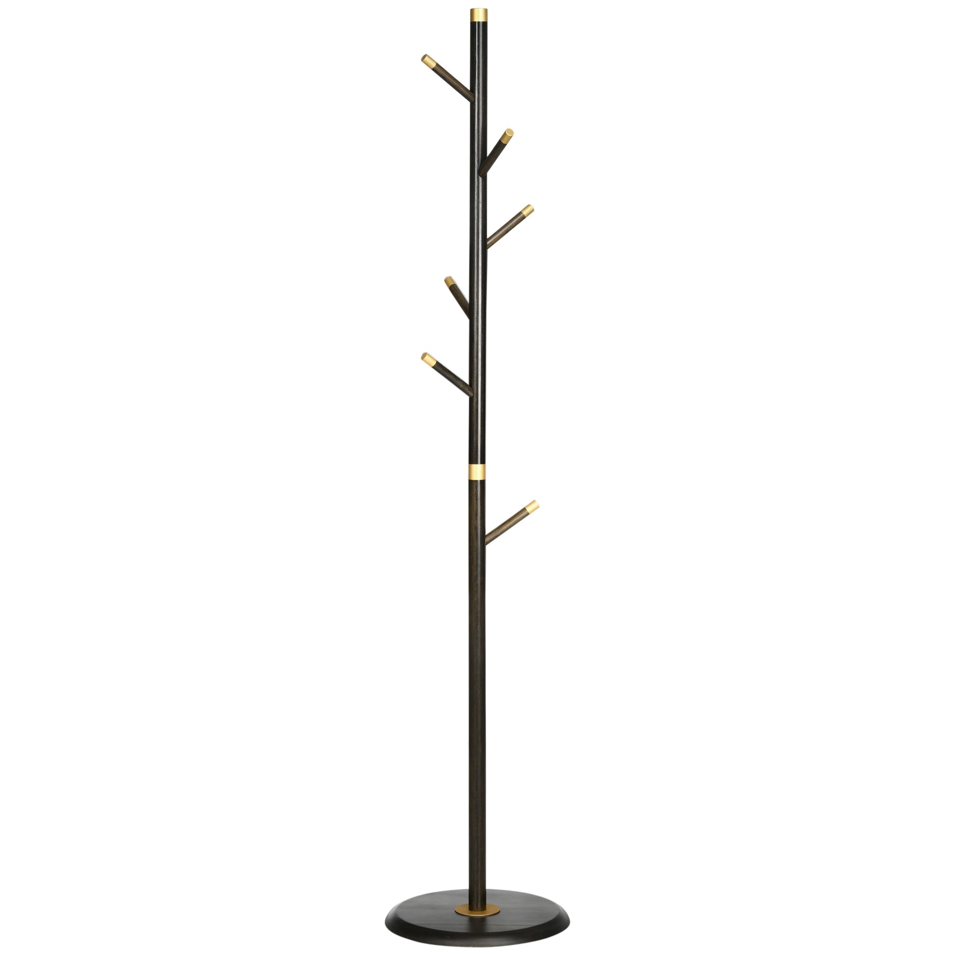 Ashcroft Hall coat stand with walnut bamboo frame and 6 metal hooks shown on plain white background for product clarity
