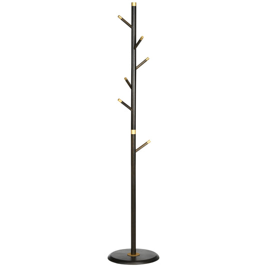 Ashcroft Hall coat stand with walnut bamboo frame and 6 metal hooks shown on plain white background for product clarity
