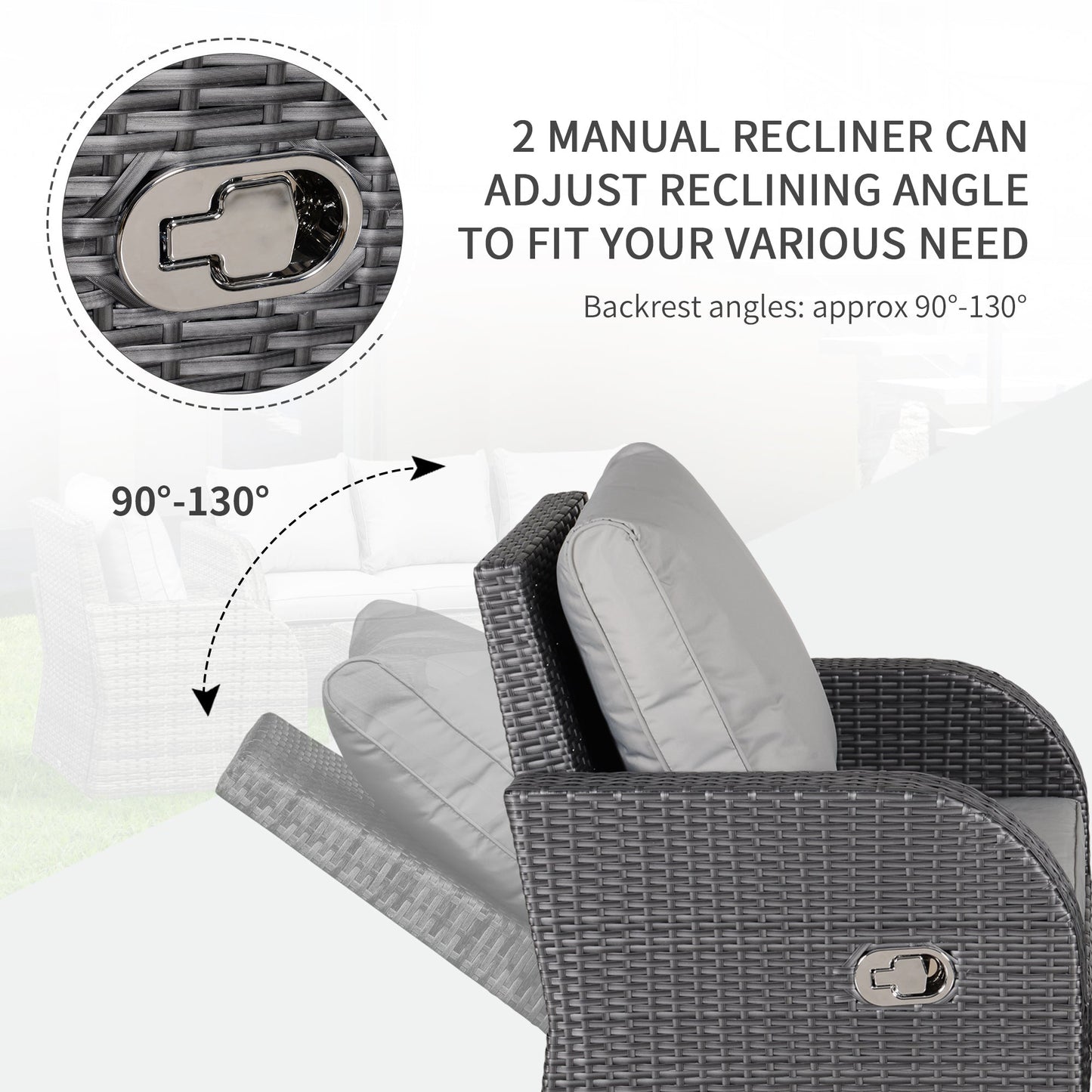 The Bramblefold Gathering – reclining rattan armchair in weathered grey with padded cushion