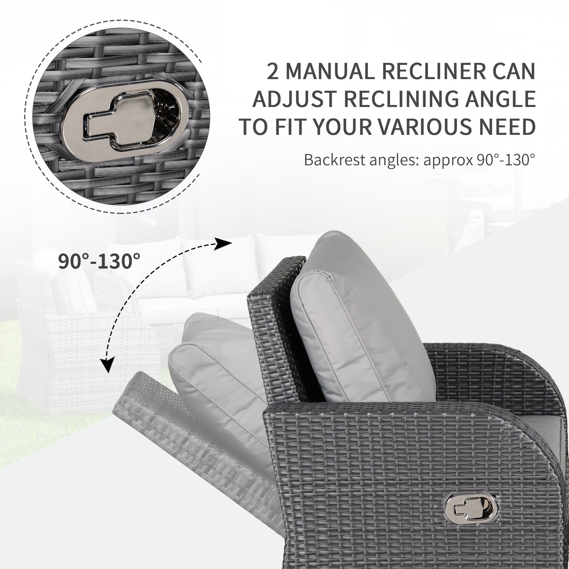 The Bramblefold Gathering – reclining rattan armchair in weathered grey with padded cushion