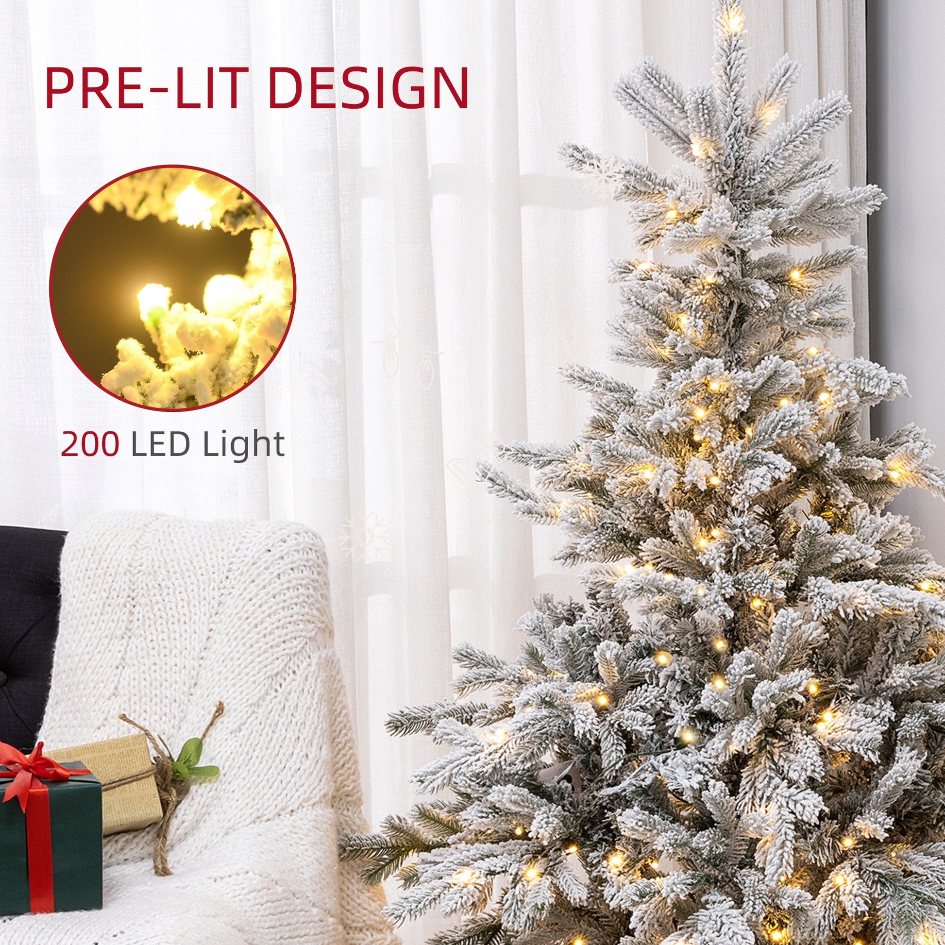 5ft Bushy Snow-Flocked Artificial Christmas Tree, with LED Lights-4