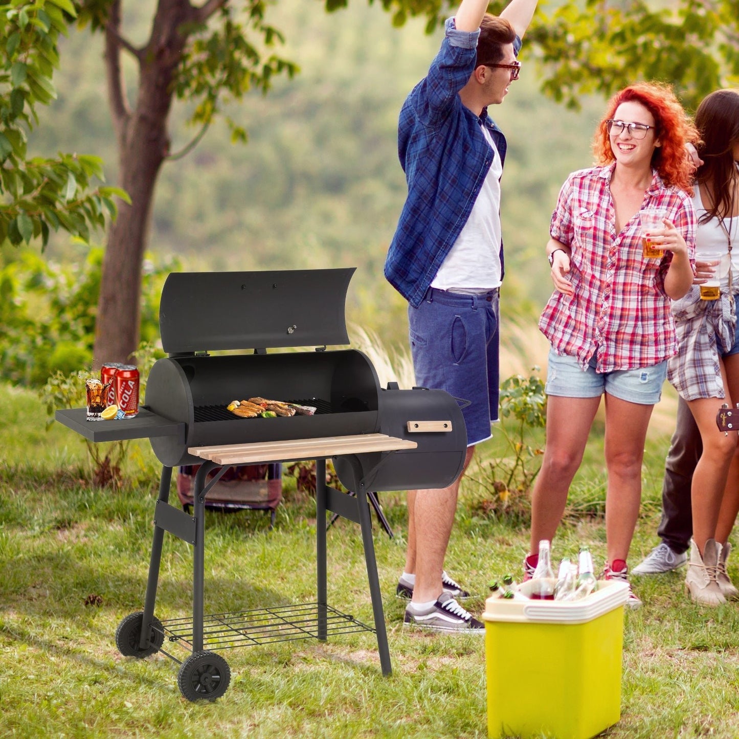 Charcoal Garden Grill with Smoker & Thermometer - The Timeless Trading Co.
