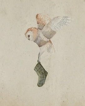 Cosy Owl – Christmas Card with Stocking in Flight - The Timeless Trading Co.