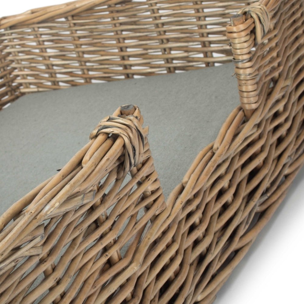 Close-up of The Dookie Den’s cushion showing soft polyester cotton texture and zipped removable cover – crafted for comfort and easy maintenance in heritage-inspired homes