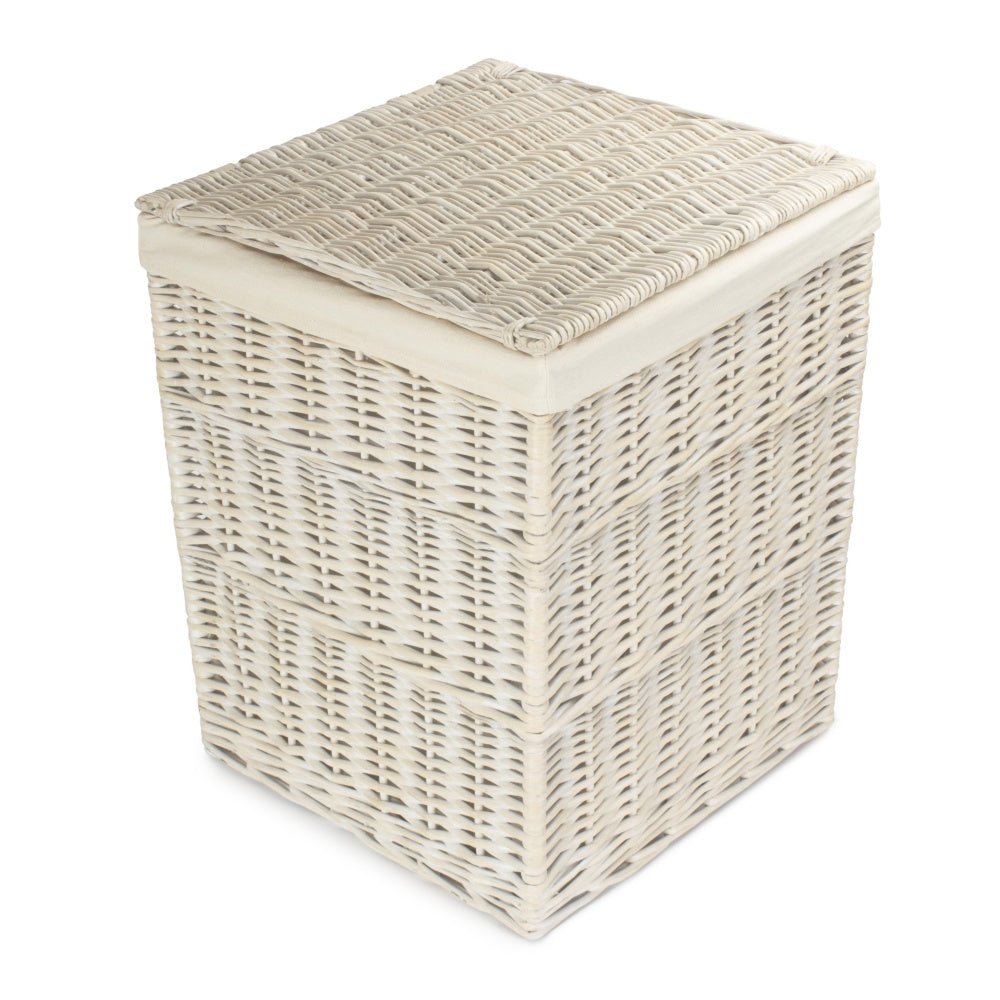 Edith White Wicker Laundry Basket – Timeless Lined Storage for Quiet Corners - The Timeless Trading Co.