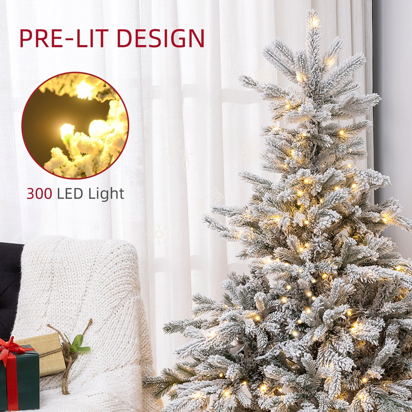 Everfrost Fir – 6ft Snow - Flocked Tree with LED Lights - The Timeless Trading Co.