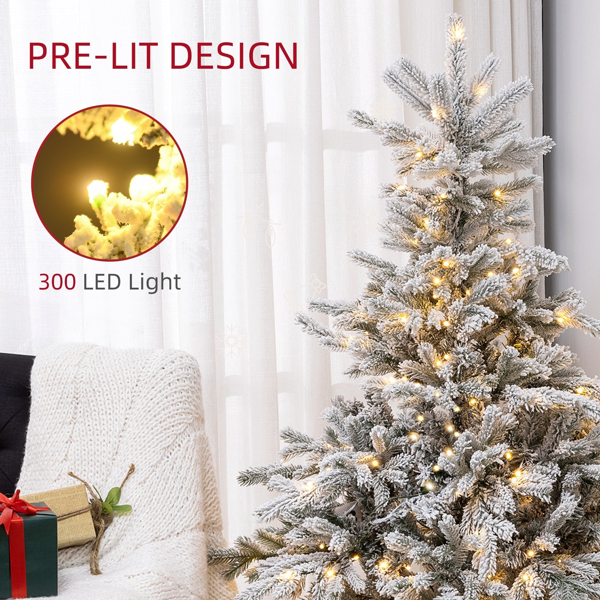 Everfrost Fir – 6ft Snow - Flocked Tree with LED Lights - The Timeless Trading Co.