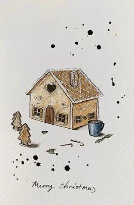 Gingerbread House – Christmas Card with Trees & Cuppa - The Timeless Trading Co.