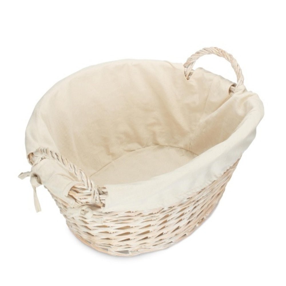 Iford Linen Keeper – White Wash Wicker Laundry Basket with Vintage Rose Lining - The Timeless Trading Co.