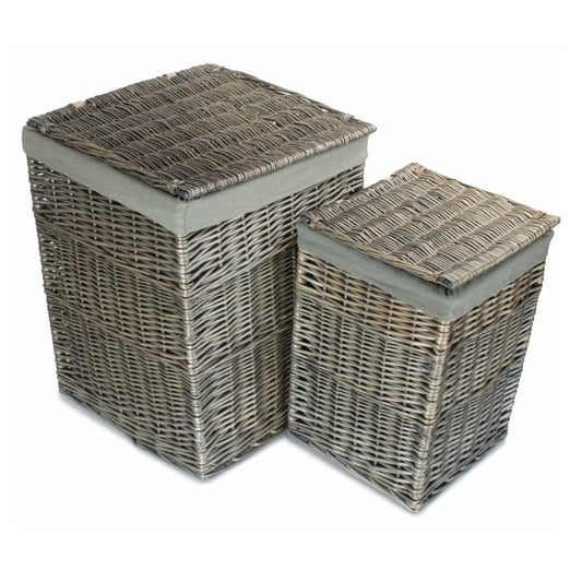 Melford Laundry Keeper – Antique Wash Square Basket with Grey Sage Lining - The Timeless Trading Co.