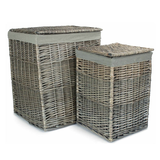 Melford Laundry Keeper – Antique Wash Square Basket with Grey Sage Lining - The Timeless Trading Co.