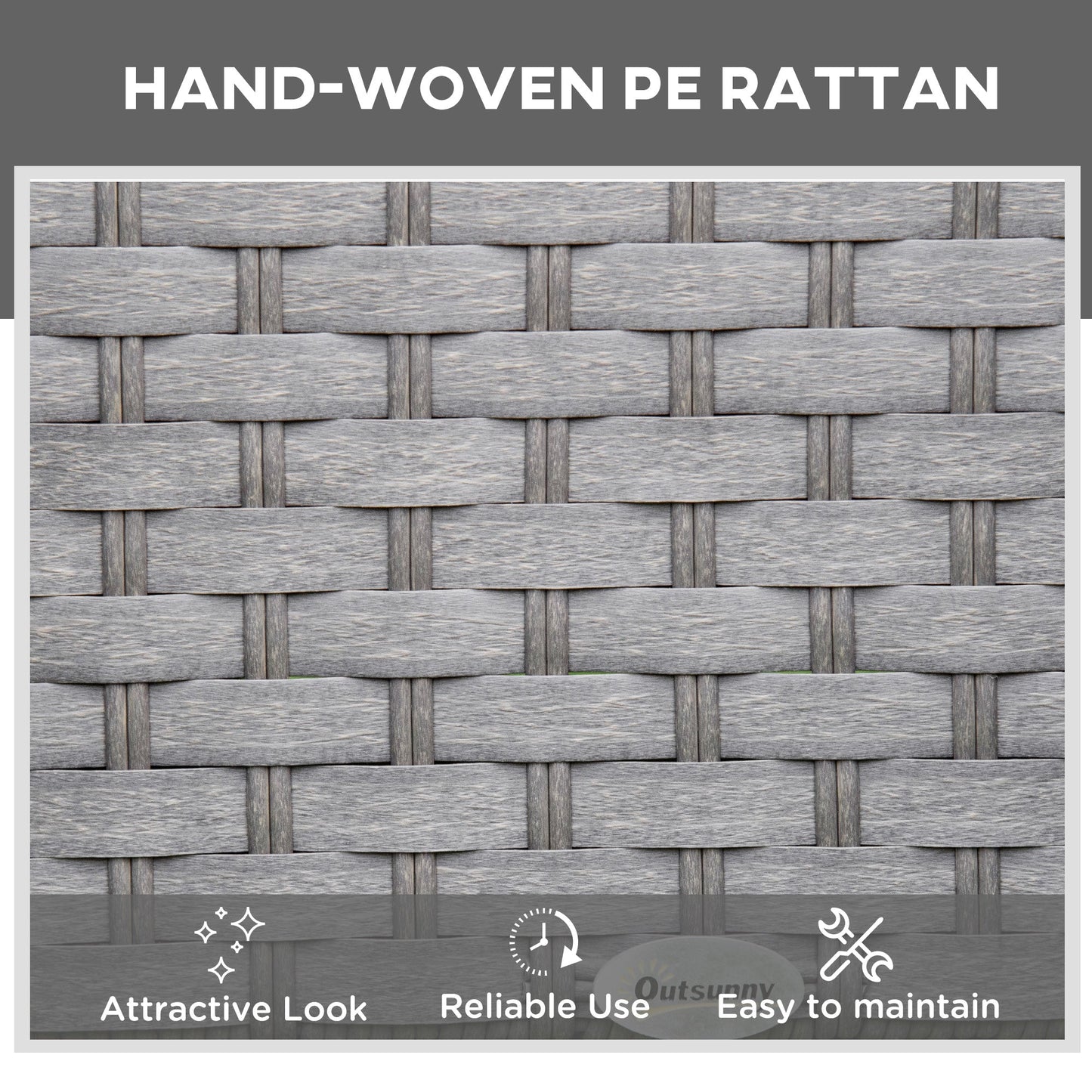 Close-up of weathered grey PE rattan weave from The Mottisfont Lounging Trio garden set, showing texture, craftsmanship, and outdoor durability