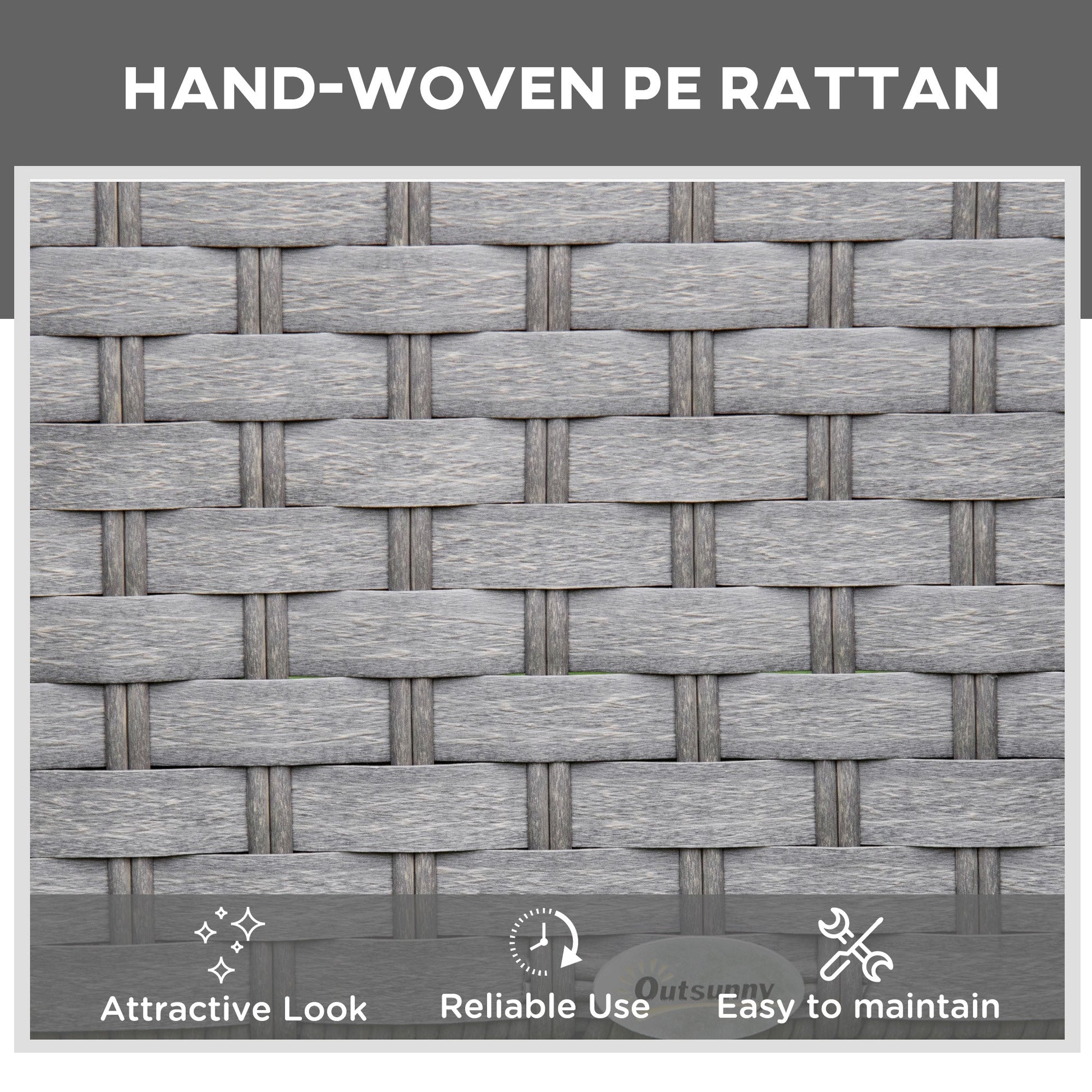 Close-up of weathered grey PE rattan weave from The Mottisfont Lounging Trio garden set, showing texture, craftsmanship, and outdoor durability