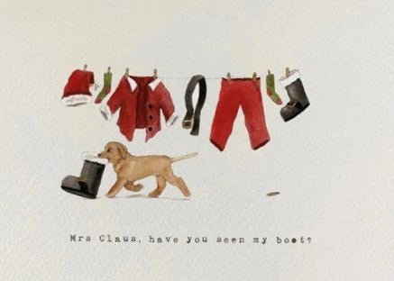 Naughty Puppy – Have You Seen My Boot Christmas Card - The Timeless Trading Co.