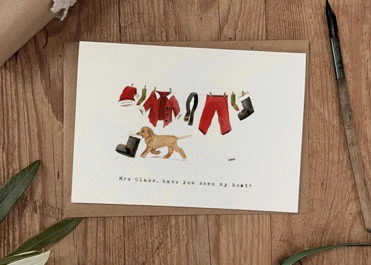 Naughty Puppy – Have You Seen My Boot Christmas Card - The Timeless Trading Co.
