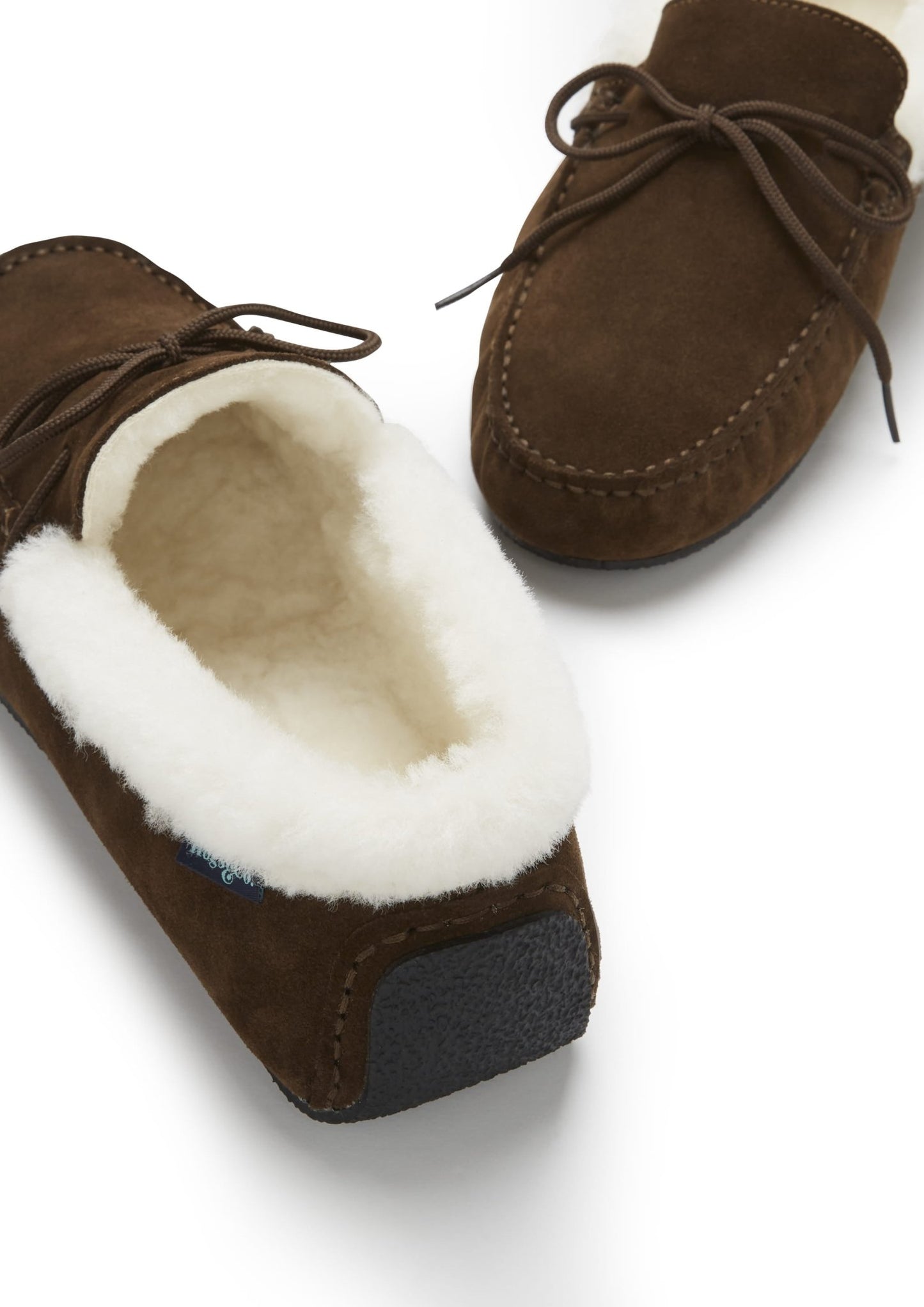 Slippers, sheepskin, brown suede - The Timeless Trading Co.