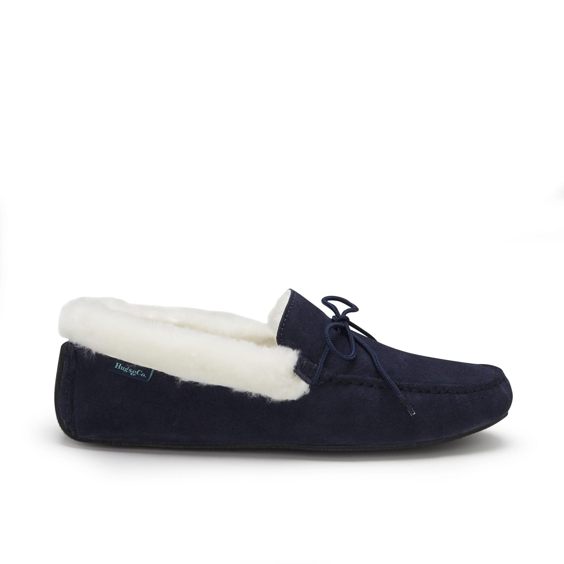 Slippers, sheepskin, navy blue suede - The Timeless Trading Co.