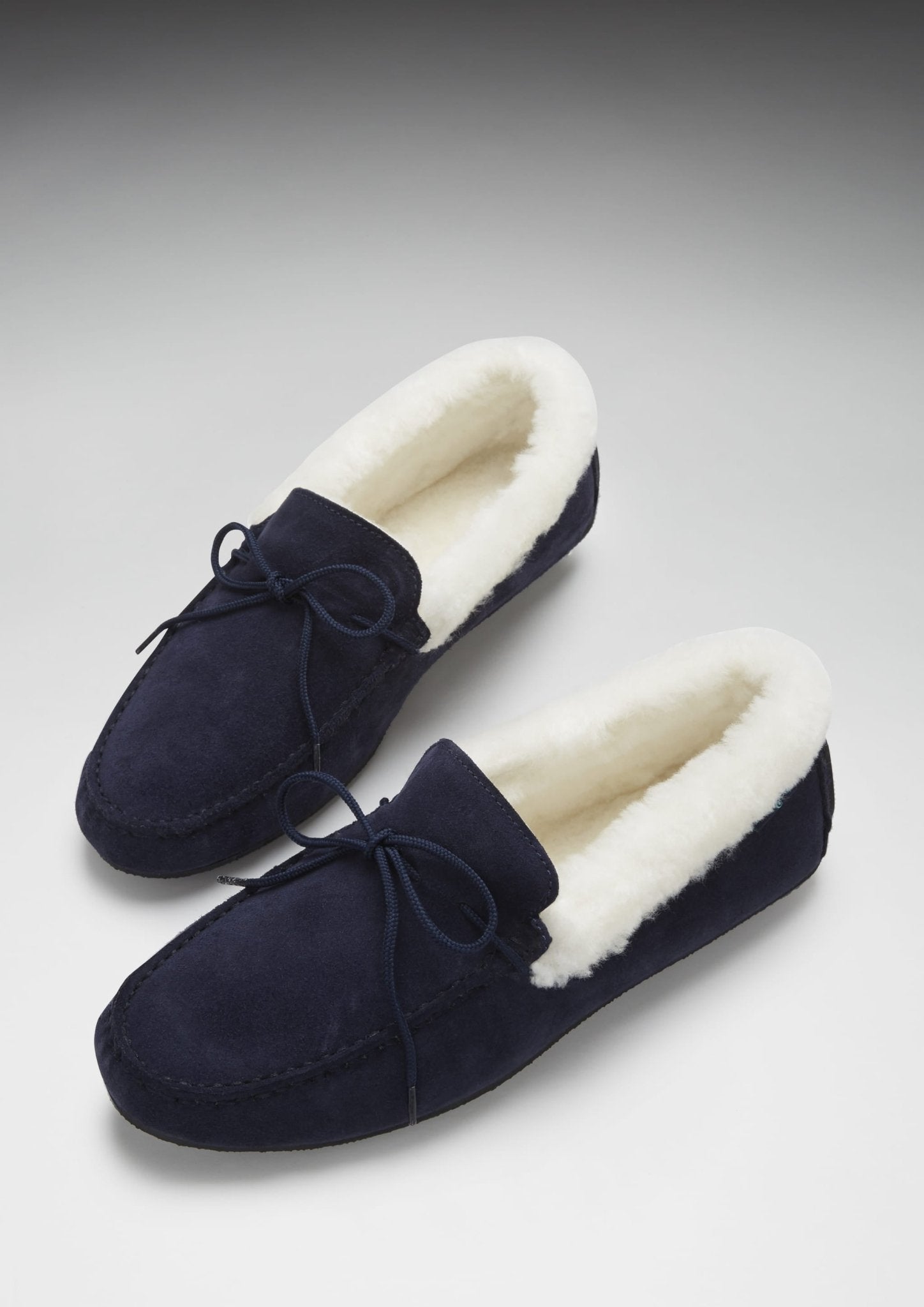 Slippers, sheepskin, navy blue suede - The Timeless Trading Co.