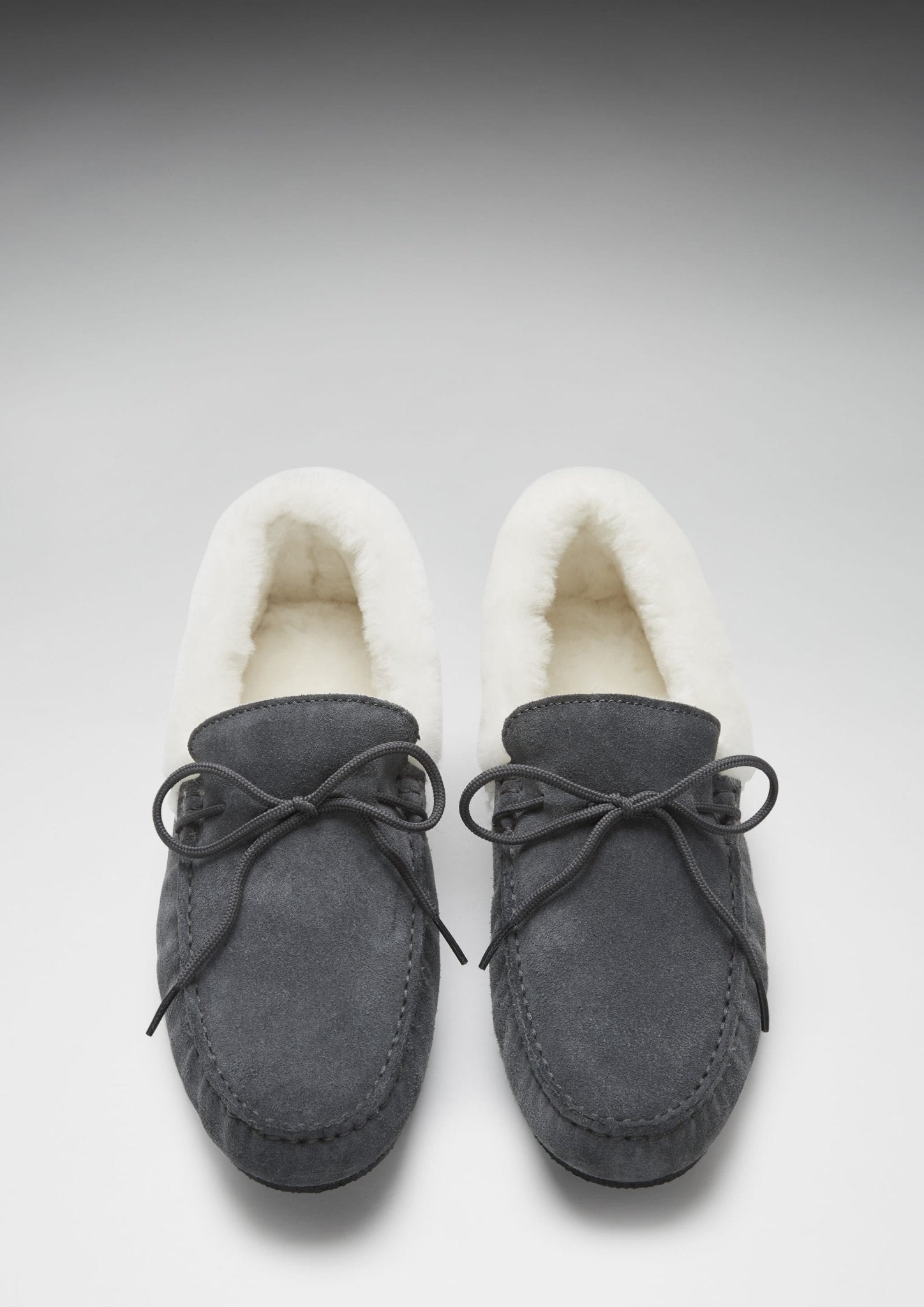 Slippers, sheepskin, slate grey suede - The Timeless Trading Co.