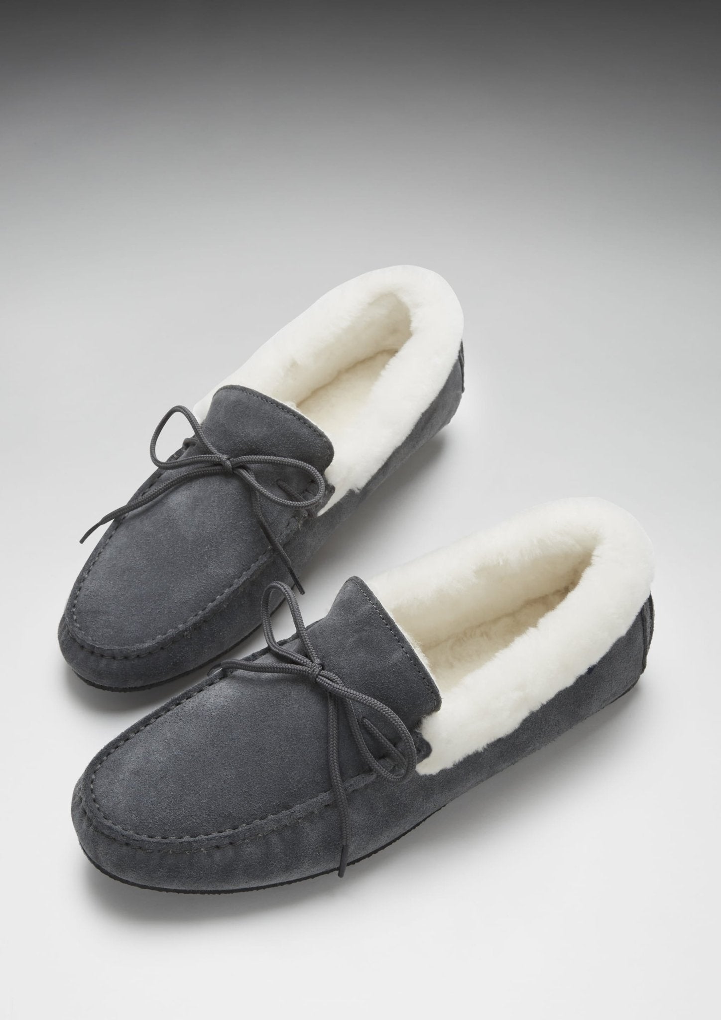 Slippers, sheepskin, slate grey suede - The Timeless Trading Co.