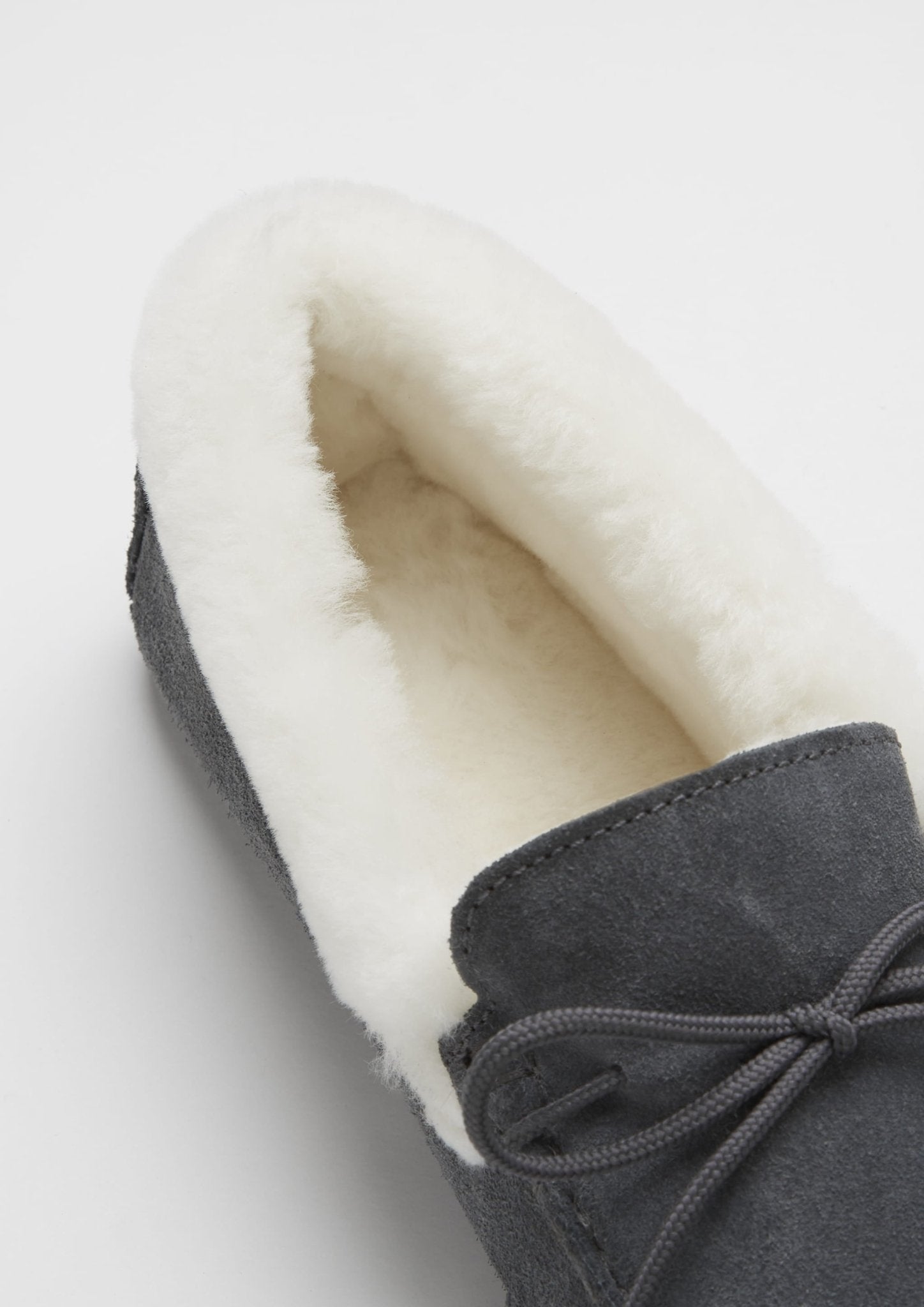 Slippers, sheepskin, slate grey suede - The Timeless Trading Co.