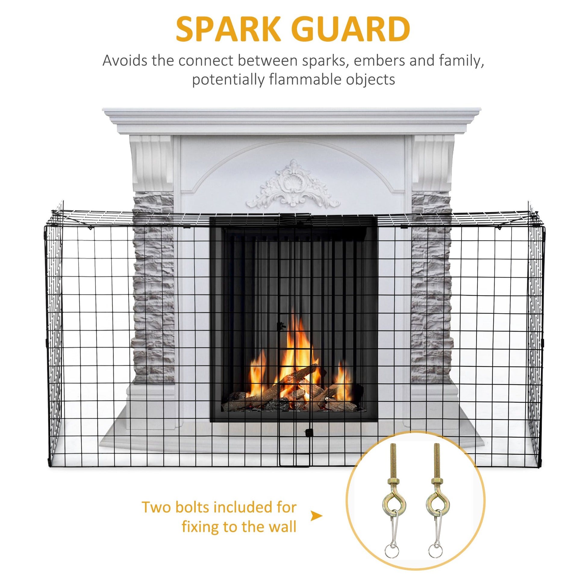 Black mesh spark guard fireplace screen with fine steel detailing; protective hearthside barrier styled for cosy interiors and countryside charm
