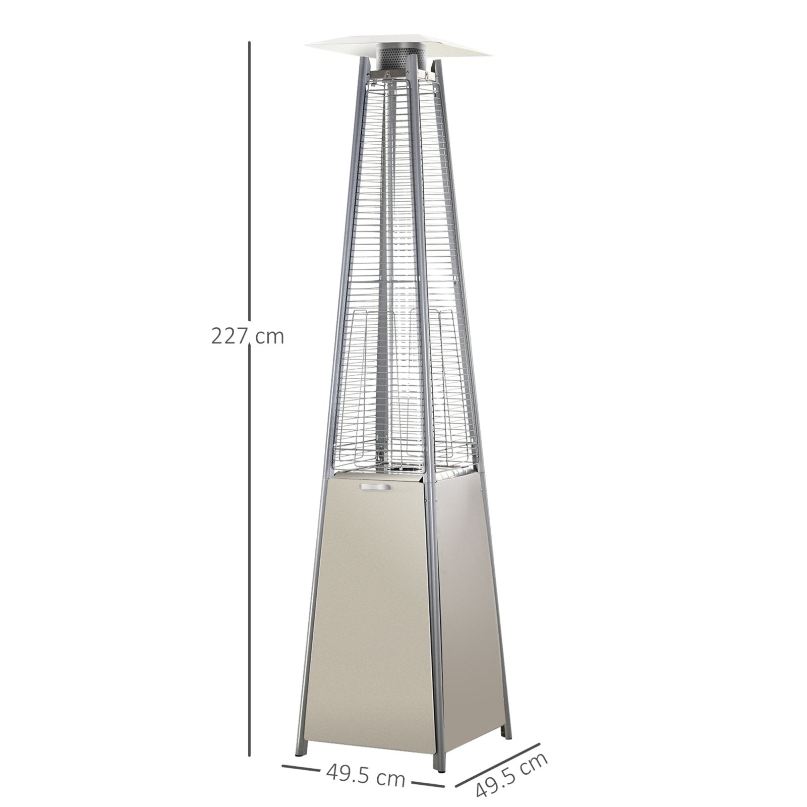 Dimensions of stainless steel flame tower patio heater, freestanding 10.5KW silver garden heater