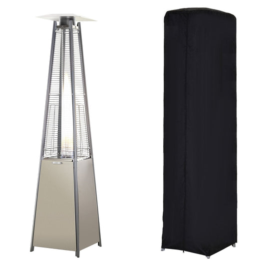 Stainless steel flame tower patio heater in silver, freestanding 10.5KW design for rustic garden warmth and winter outdoor gatherings