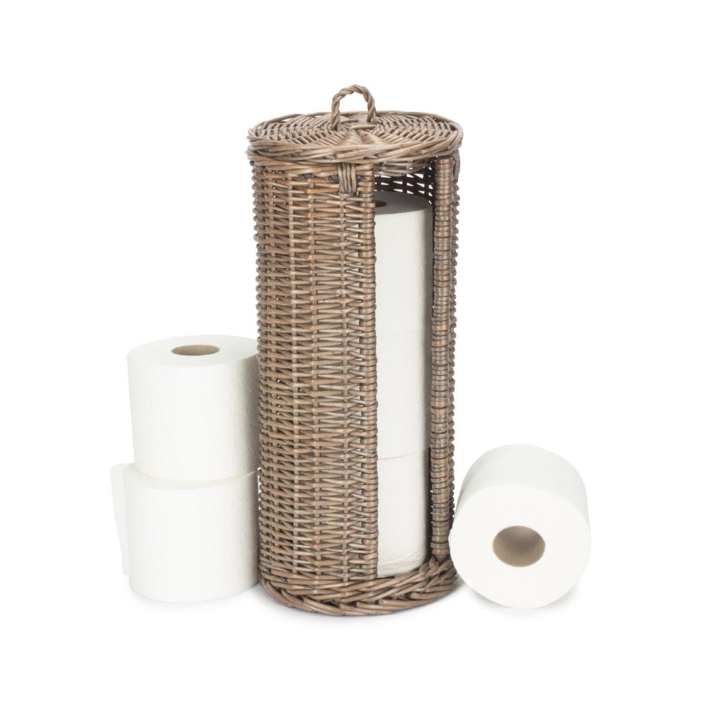 The Alfriston Round Wicker Toilet Roll Basket – Holder for Three Rolls - The Timeless Trading Co.