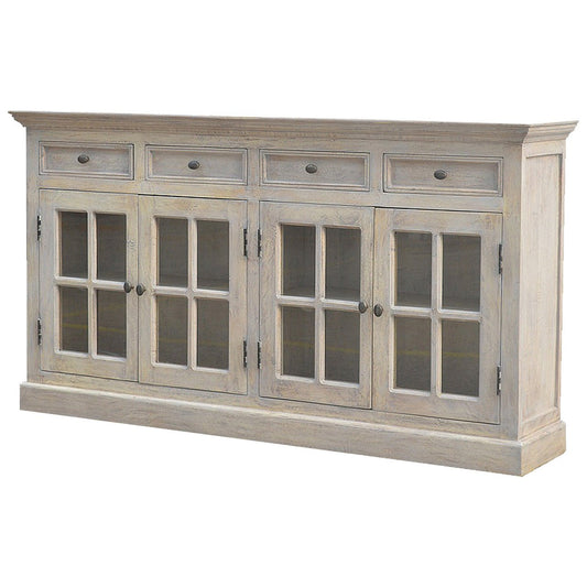 The Alnwick Glazed Sideboard — Stone - Washed Oak with Heirloom Detailing - The Timeless Trading Co.