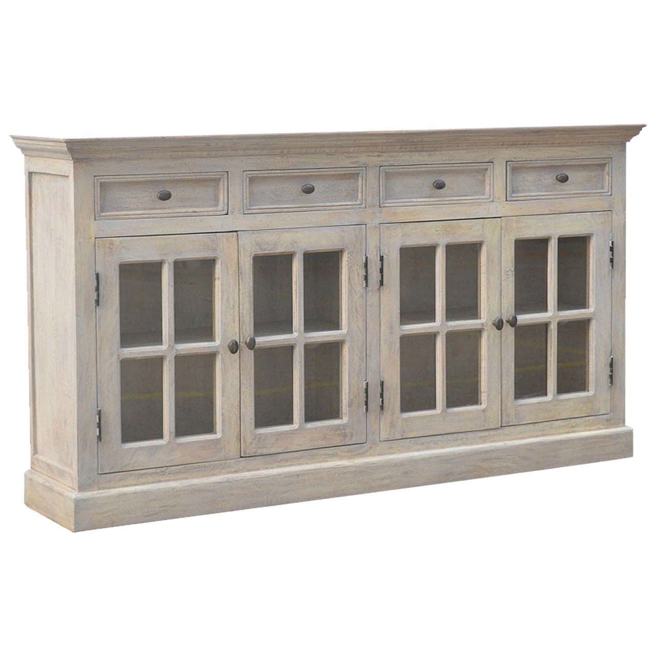 The Alnwick Glazed Sideboard — Stone - Washed Oak with Heirloom Detailing - The Timeless Trading Co.