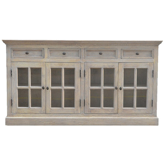 The Alnwick Glazed Sideboard — Stone - Washed Oak with Heirloom Detailing - The Timeless Trading Co.