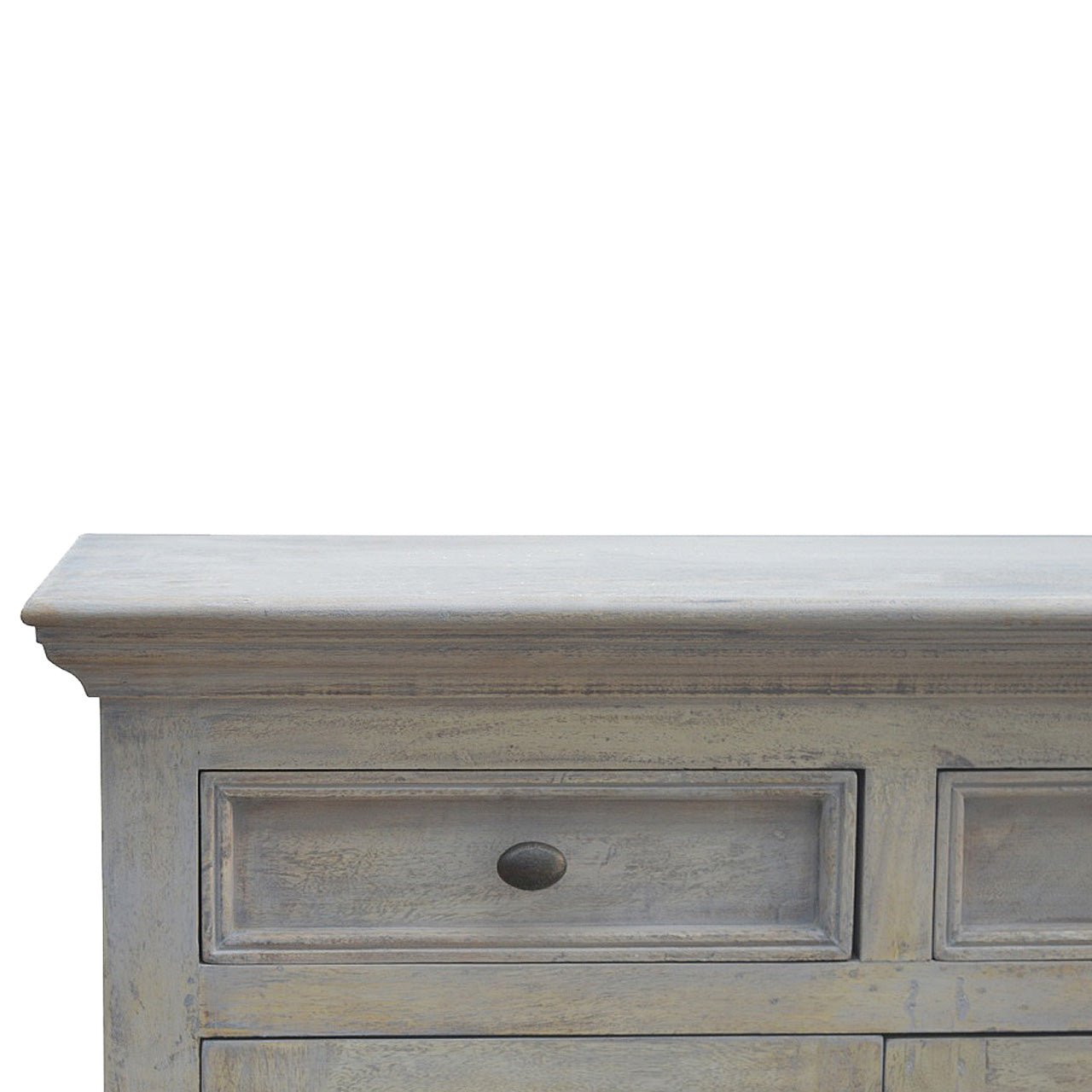 The Alnwick Glazed Sideboard — Stone - Washed Oak with Heirloom Detailing - The Timeless Trading Co.