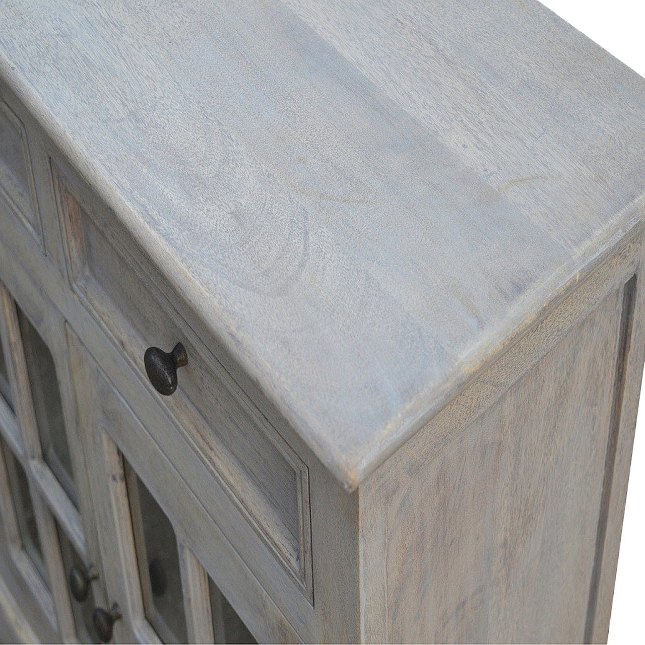 The Alnwick Glazed Sideboard — Stone - Washed Oak with Heirloom Detailing - The Timeless Trading Co.