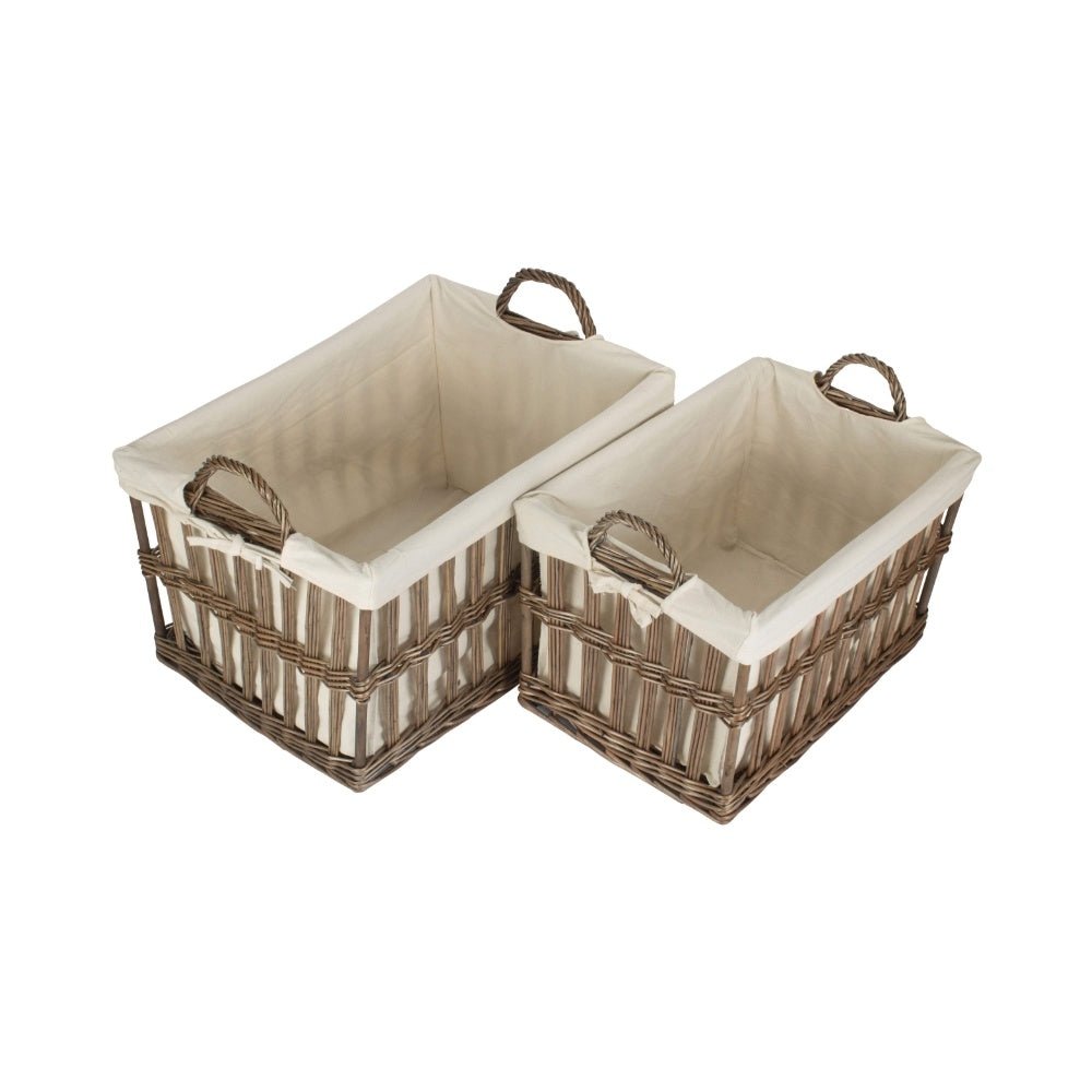 The Ashcombe Linen Basket – Antique Wash Willow & Cotton Lined - The Timeless Trading Co.