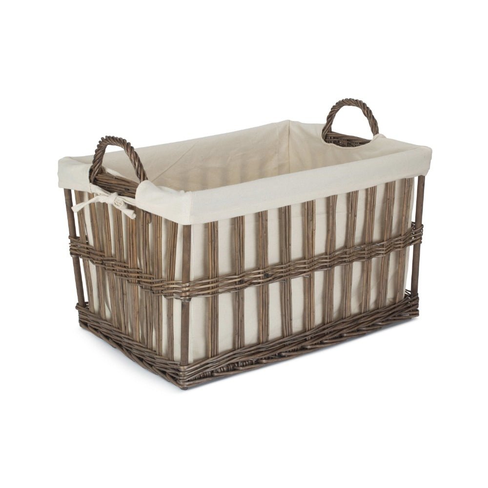 The Ashcombe Linen Basket – Antique Wash Willow & Cotton Lined - The Timeless Trading Co.