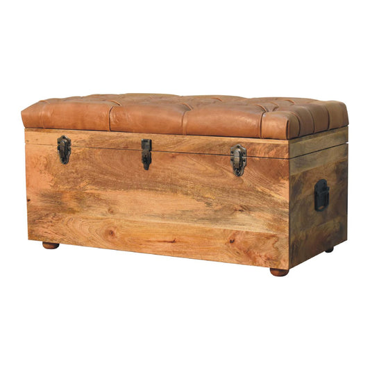 The Boscobel Hide Trunk – Oak - ish Mango Wood Window Seat - The Timeless Trading Co.