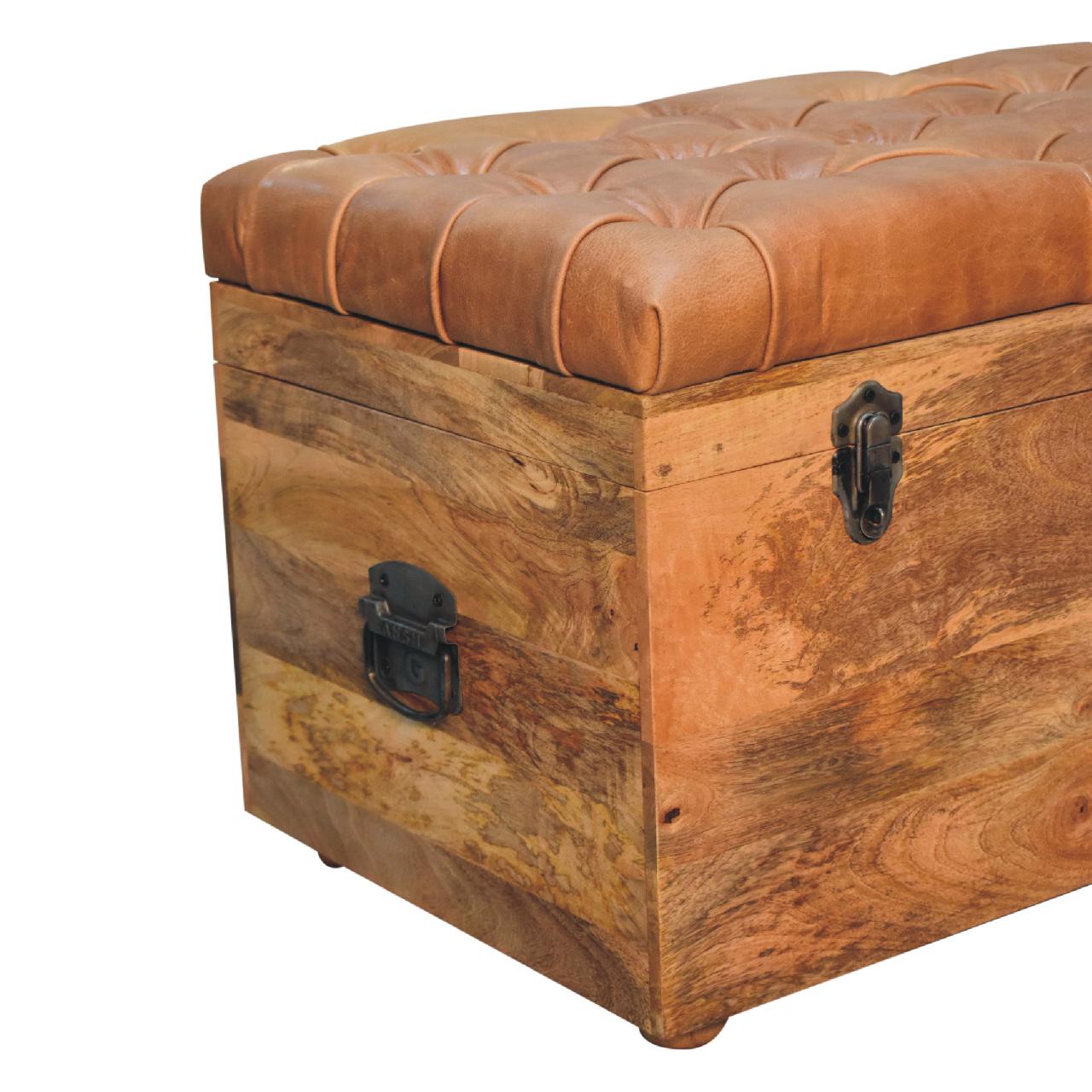 The Boscobel Hide Trunk – Oak - ish Mango Wood Window Seat - The Timeless Trading Co.