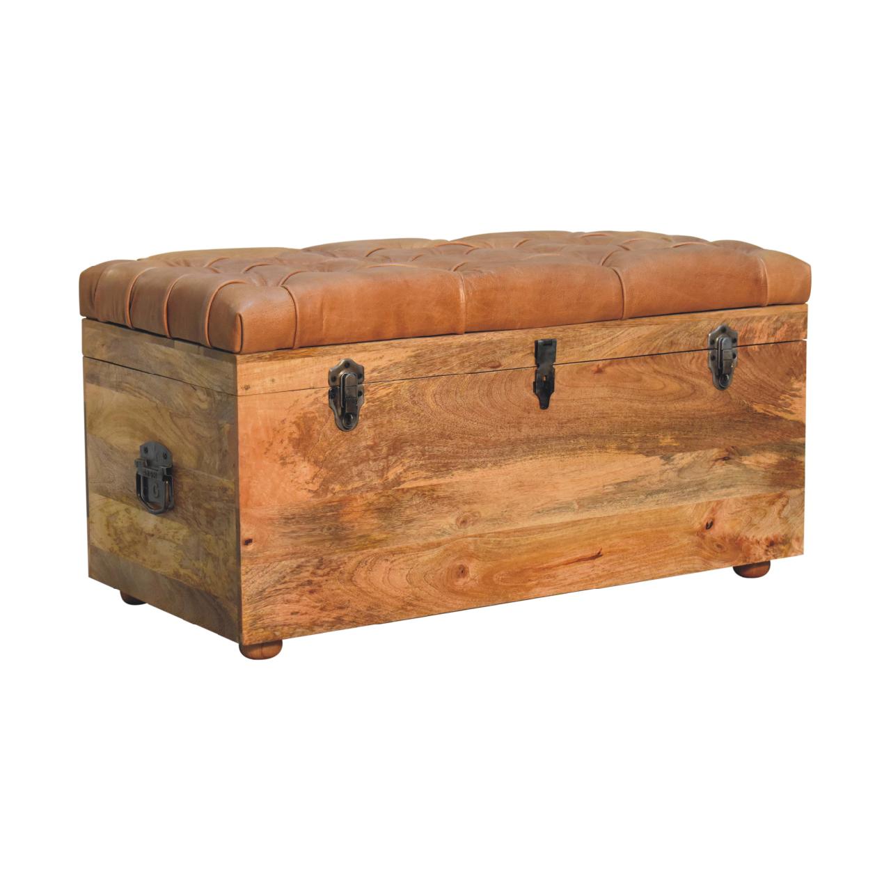 The Boscobel Hide Trunk – Oak - ish Mango Wood Window Seat - The Timeless Trading Co.
