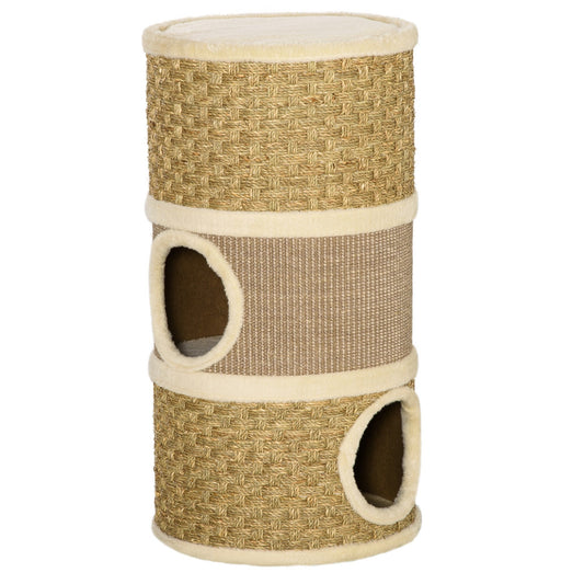 The Bramble Paws Cat Barrel – Indoor Scratching Tower with Sisal, Seaweed Rope & Plush Dens - The Timeless Trading Co.