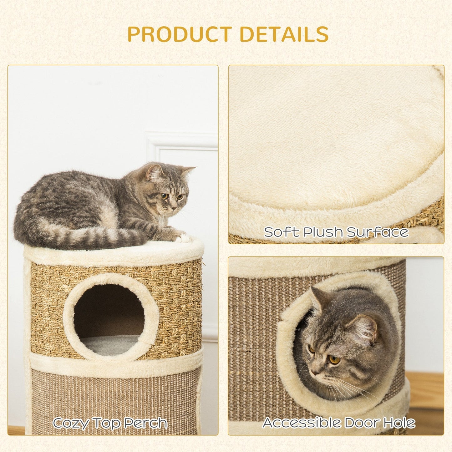 The Bramble Paws Cat Barrel – Indoor Scratching Tower with Sisal, Seaweed Rope & Plush Dens - The Timeless Trading Co.