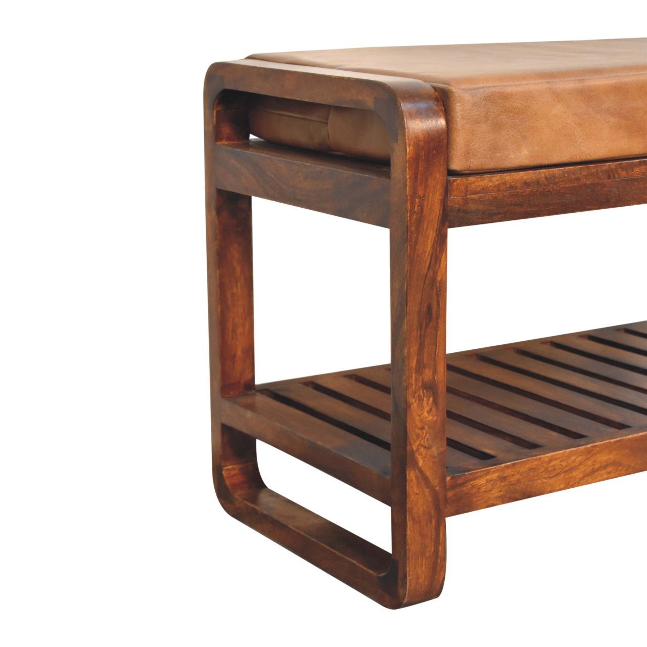The Brummell Tread – Slatted Hallway Bench in Buffalo Hide & Mango Wood - The Timeless Trading Co.